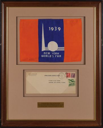 Lot #570 Howard Hughes: Airmail cover and flag carried on Hughes's 1938 around-the-world flight - Image 1