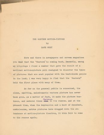 Lot #167 Zane Grey Manuscript - Image 1
