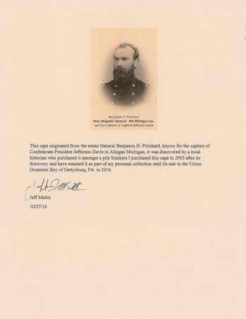 Lot #527 Benjamin D. Pritchard: The Union cape of Benjamin D. Pritchard, captor of Jefferson Davis - Image 4