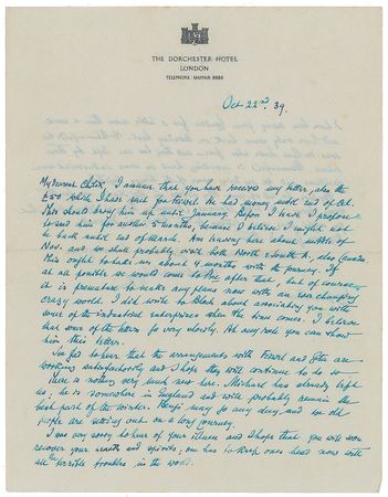 Lot #417 Chaim Weizmann: Following Hitler's invasion of Poland, the Zionist founder cautions, “It is premature to make any plans now with an ever changing crazy world” - Image 1