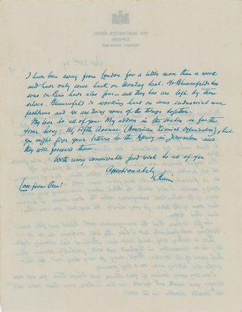 Lot #417 Chaim Weizmann: Following Hitler's invasion of Poland, the Zionist founder cautions, “It is premature to make any plans now with an ever changing crazy world” - Image 2