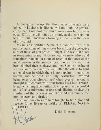 Lot #828 Emerson, Lake, and Palmer Pair of Signed Programs Programs - Image 2