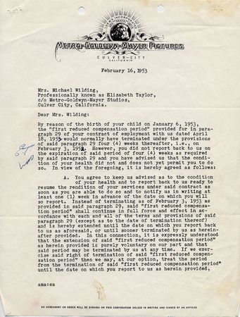 Lot #919 Elizabeth Taylor Signed Document - Image 1