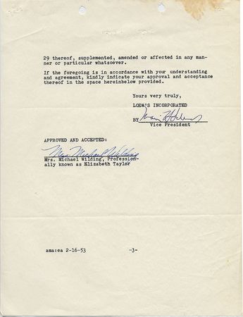 Lot #919 Elizabeth Taylor Signed Document - Image 3