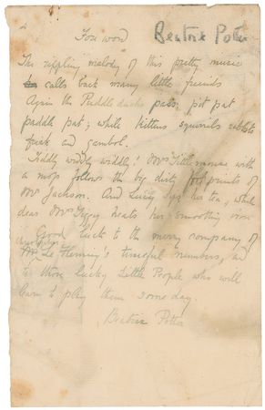 Lot #82 Beatrix Potter: ?Again the Puddle ducks pass: pit pat paddle pat; while kittens squirrels rabbits frisk and gambol? - Image 1