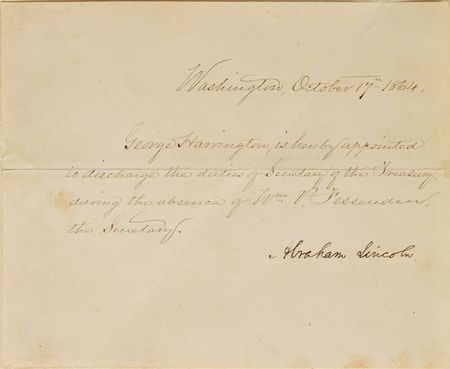 Lot #268 Abraham Lincoln: Lincoln appoints Harrington as the acting Secretary of the Treasury - Image 2
