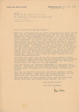 Lot #385 Otto Hahn: Letters from Otto Hahn, including one to fellow Nobel laureate James Chadwick - Image 2