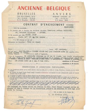 Lot #787 Edith Piaf Signed Document - Image 1