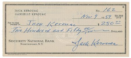 Lot #58 Jack Kerouac: Superb triple-signed Kerouac check - Image 1