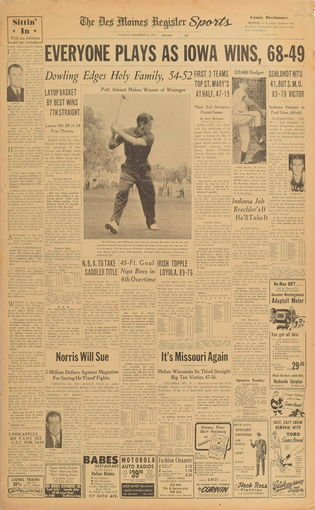 Lot 9390  1954 Des Moines Register: Sandy Koufax Signs with Dodgers