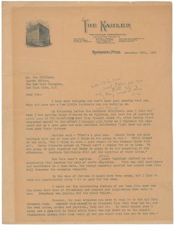 Lot #9436 Knute Rockne Typed Letter Signed - Image 1