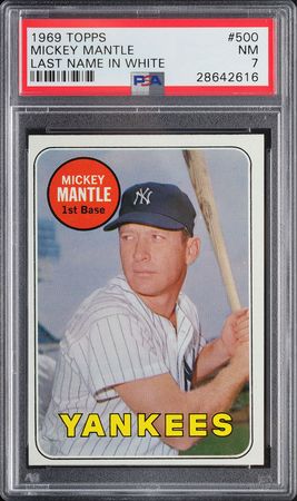 Lot #9155  1969 Topps #500 Mickey Mantle - White Letter PSA NM 7 - Image 1