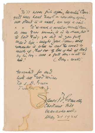 Lot #9508 James Brendan Connolly Autograph Quote