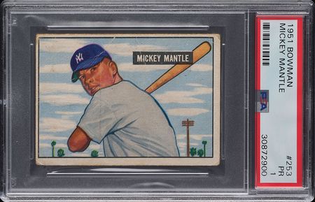 Lot #9113  1951 Bowman # 253 Mickey Mantle PSA PR 1 - Image 1
