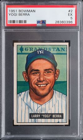 Lot #9114  1951 Bowman #2 Yogi Berra PSA EX 5 - Image 1