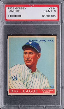 Lot #9086  1933 Goudey #134 Sam Rice PSA EX-MT 6 - Image 1