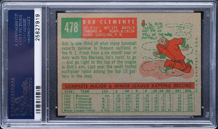 Lot #9137  1959 Topps #478 Roberto Clemente PSA NM 7 - Image 2