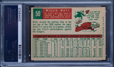 Lot #9138  1959 Topps #50 Willie Mays PSA NM 7 - Image 2
