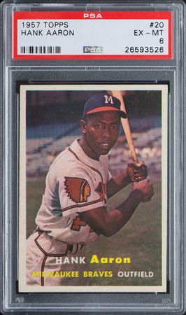 Lot #9128  1957 Topps #20 Hank Aaron PSA EX-MT 6 - Image 1