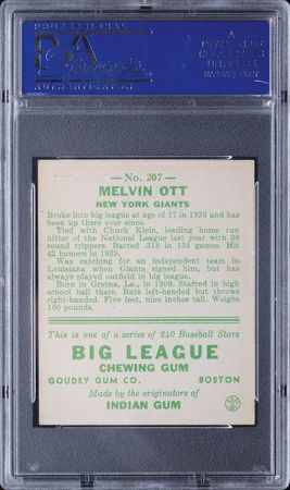 Lot #9091  1933 Goudey #207 Mel Ott PSA EX-MT 6 - Image 2
