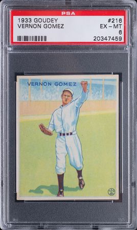 Lot #9093  1933 Goudey #216 Vernon Gomez PSA EX-MT 6 - Image 1