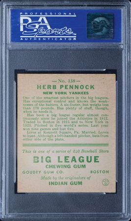 Lot #9087  1933 Goudey #138 Herb Pennock PSA NM 7 - Image 4