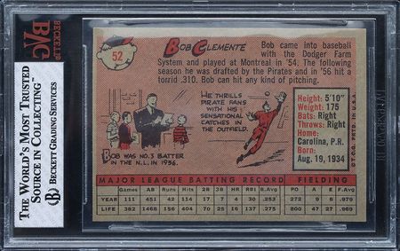 Lot #9131  1958 Topps #52A Roberto Clemente Beckett Near Mint+ 7.5 - Image 2
