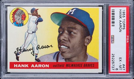 Lot #9123  1955 Topps #47 Hank Aaron PSA EX-MT 6 - Image 1