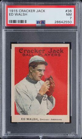 Lot #9069  1915 Cracker Jack #36 Ed Walsh PSA NM 7 - Image 1