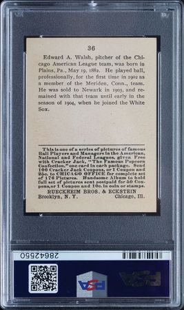 Lot #9069  1915 Cracker Jack #36 Ed Walsh PSA NM 7 - Image 2