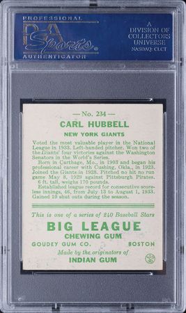 Lot #9096  1933 Goudey #234 Carl Hubbell PSA EX-MT 6 - Image 2