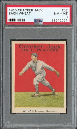 Lot #9070  1915 Cracker Jack #52 Zach Wheat PSA NM-MT 8 - Image 3