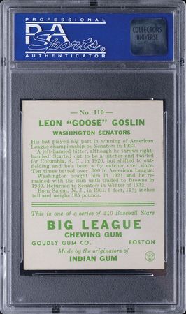 Lot #9085  1933 Goudey #110 Goose Goslin PSA NM 7 - Image 2