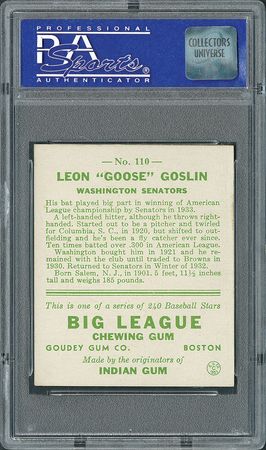 Lot #9085  1933 Goudey #110 Goose Goslin PSA NM 7 - Image 3