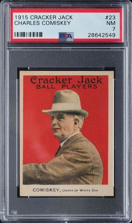 Lot #9067  1915 Cracker Jack #23 Charles Comiskey PSA NM 7 - Image 1