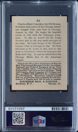 Lot #9067  1915 Cracker Jack #23 Charles Comiskey PSA NM 7 - Image 2