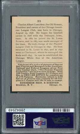 Lot #9067  1915 Cracker Jack #23 Charles Comiskey PSA NM 7 - Image 4
