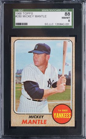 Lot #9154  1968 Topps #280 Mickey Mantle SGC 88 NM/MT 8 - Image 1