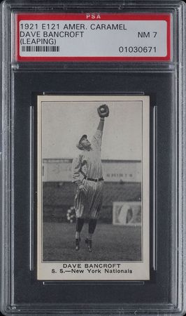 Lot #9077  1921 E121 American Caramel Dave Bancroft PSA NM 7 - Image 1