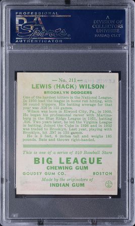 Lot #9092  1933 Goudey #211 Hack Wilson PSA EX-MT 6 - Image 2