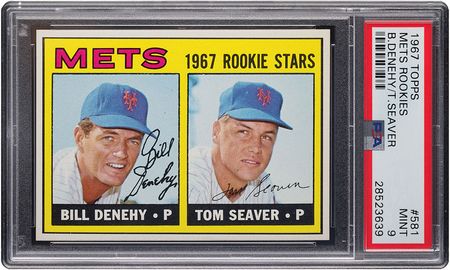 Lot #9152  1967 Topps #581 Tom Seaver and Bill Denehy PSA MINT 9 - Image 1