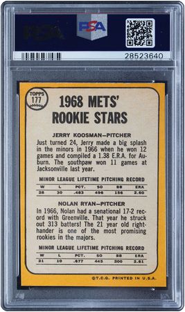 Lot #9153  1968 Topps #177 Nolan Ryan and Jerry Koosman PSA NM-MT+ 8.5 - Image 2