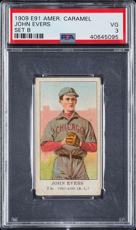 Lot #9025  1909 E91 American Caramel Johnny Evers PSA VG 3 - Image 1