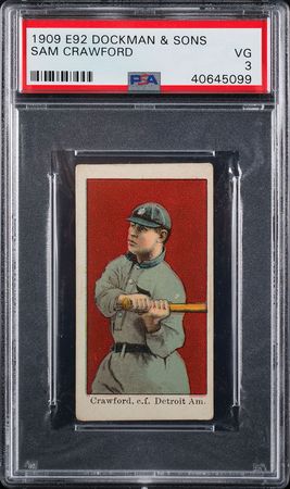 Lot #9027  1909 E92 Dockman & Sons Sam Crawford PSA VG 3 - Image 1