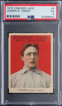 Lot #9068  1915 Cracker Jack #3 Joe Tinker PSA EX 5 - Image 1