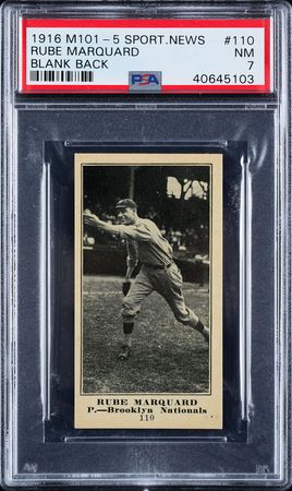 Lot #9076  1916 M101-5 Sporting News #110 Rube Marquard PSA NM 7 - Image 1