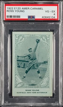 Lot #9078  1922 E120 American Caramel Ross Young PSA VG-EX 4 - Image 1