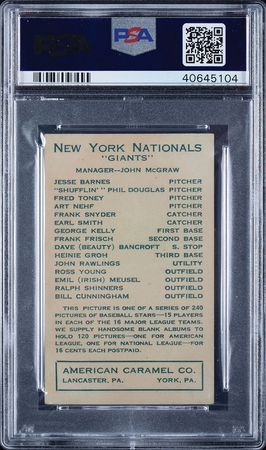 Lot #9078  1922 E120 American Caramel Ross Young PSA VG-EX 4 - Image 2