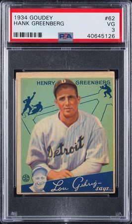 Lot #9106  1934 Goudey #62 Hank Greenberg  PSA VG 3 - Image 1