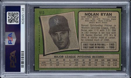 Lot #9158  1971 Topps #513 Nolan Ryan PSA NM-MT 8 - Image 2